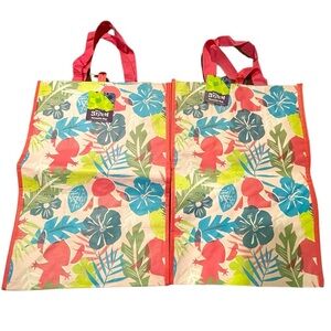 2~Disney Stitch Tropical Reusable Shopping Bag with Pink handle 13.5”x 19”x 8”